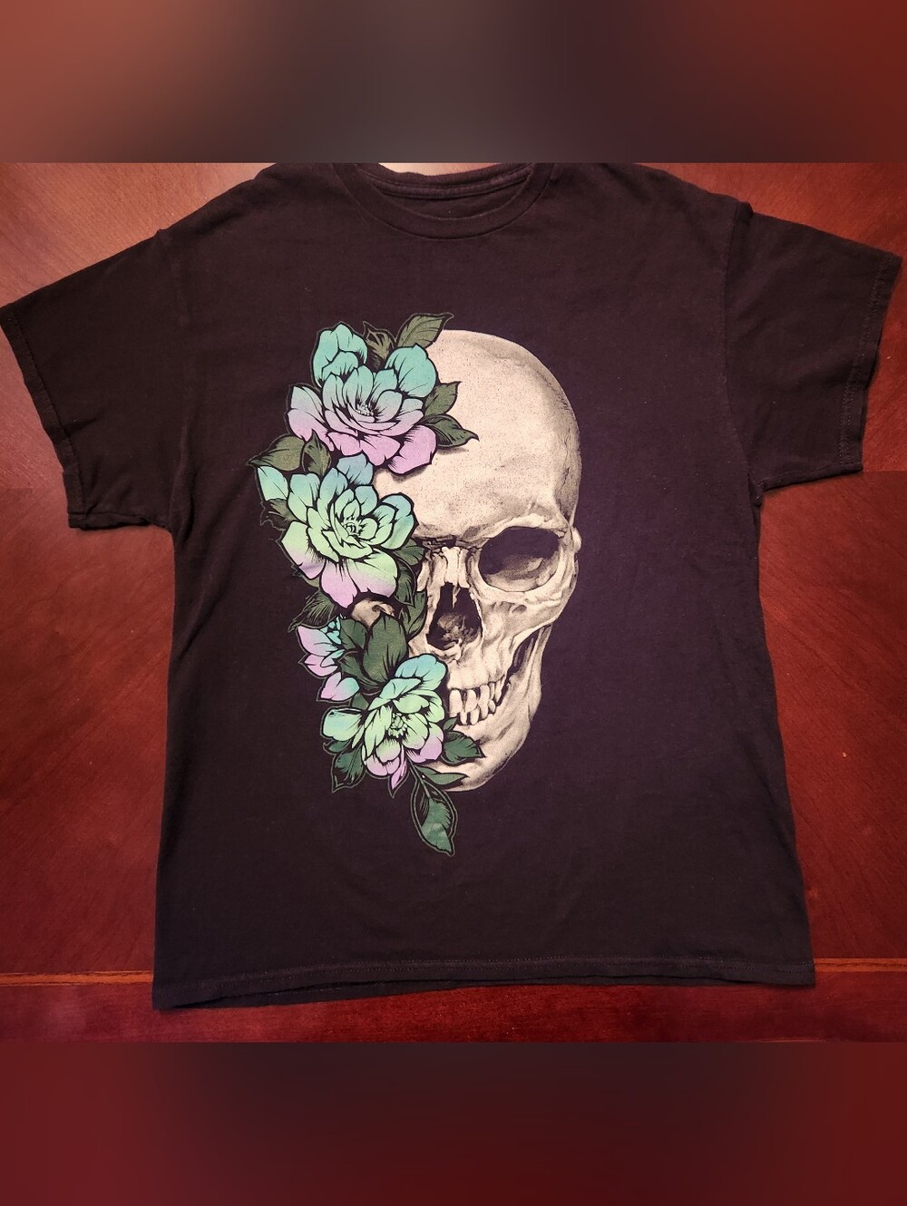 DOM Black Skull & Pastel Floral Graphic Tee - Men